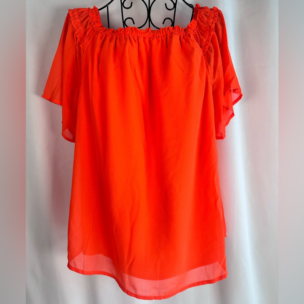 Ruffled On or Off Shoulder Top - Orange